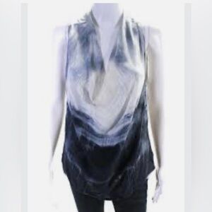 (SOLD on eBay!) VINCE Blue Semi-Sheer 100% Silk Cowl Neck Sleeveless Top Size S
